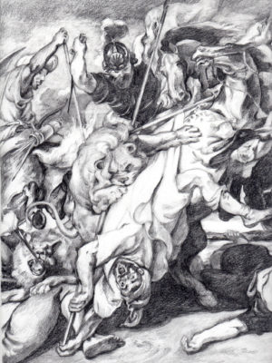 d’après « La Chasse au lion » (1621) de Rubens, 2017, crayon graphite sur papier (30x40 cm)
