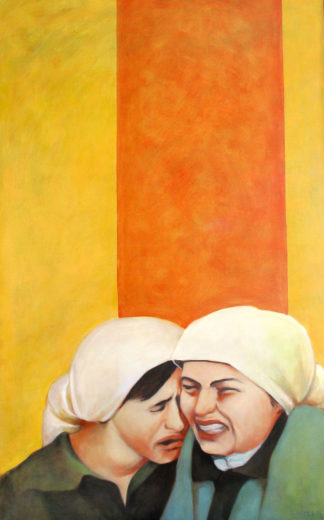 Exode-Kosovo, Deux femmes en pleurs, 1999, huile sur toile, (130x81cm)